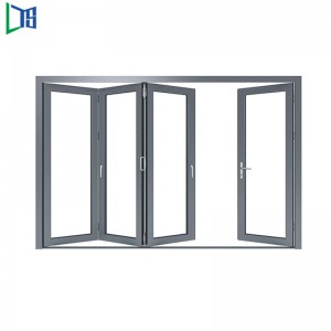 LYS 50 Serise Folding Door With Double Glazing Brand Hardware Powder Coating Wooden Grain Fininshed